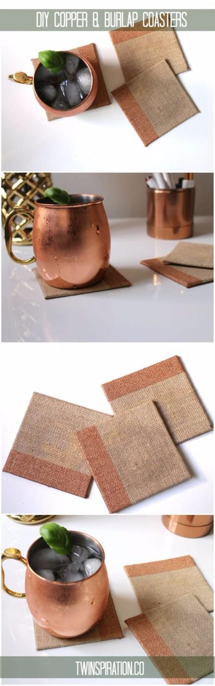 DIY Copper And Burlap Coasters, no special skills needed to pull this together and a detail guests always ask about