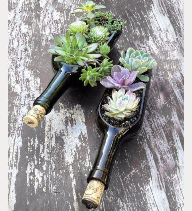 Wine Bottle Succulent Garden Centerpiece, a budget friendly alternative to store bought wedding decor