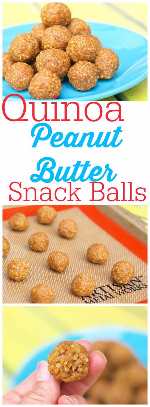 Quinoa peanut butter snack balls on a plate, a healthy no bake dessert idea and gluten free sweet snack