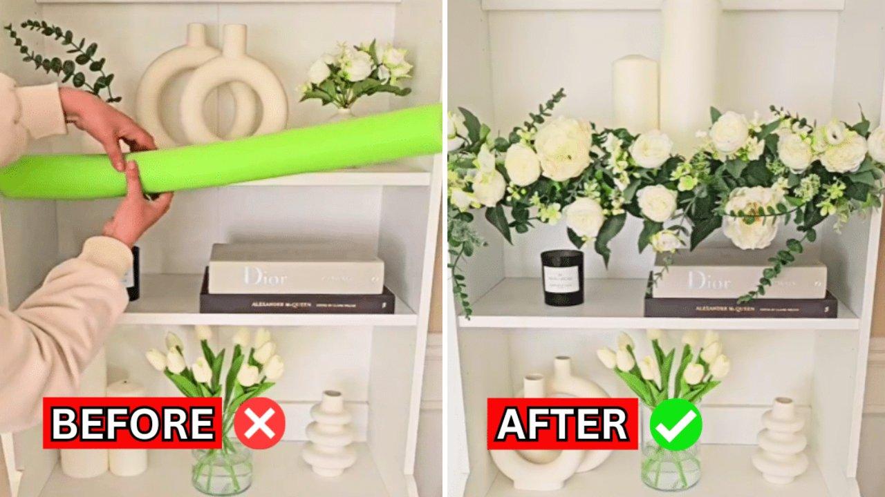 Easy Pool Noodle Shelf Styling Hack