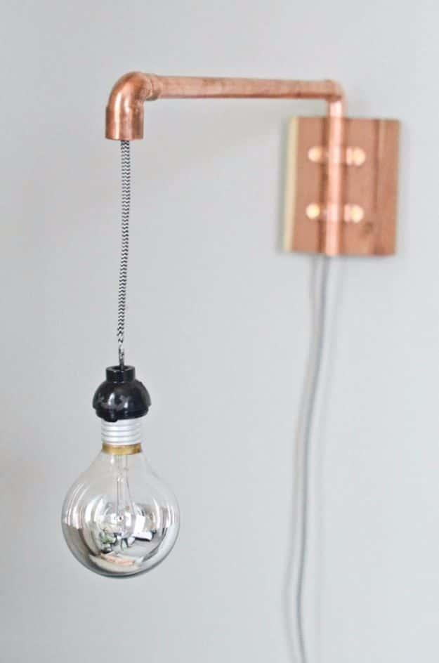 Copper Pipe Wall Sconce, a charming handmade light fixture idea and a creative way to light up a quiet corner