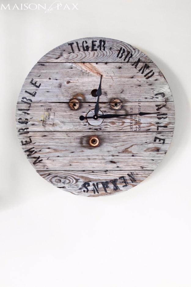 Industrial Spool Clock, quick to put together in one afternoon and a fix that outlasts most store bought options