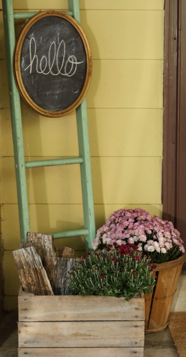 Chalkboard and Vintage Ladder, a cozy touch for outdoor entertaining and a charming accent for a front porch