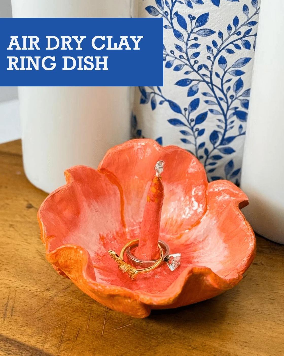 Hand-sculpted air dry clay ring holder shaped like a flower - simple yet beautiful jewelry dish to sell or gift