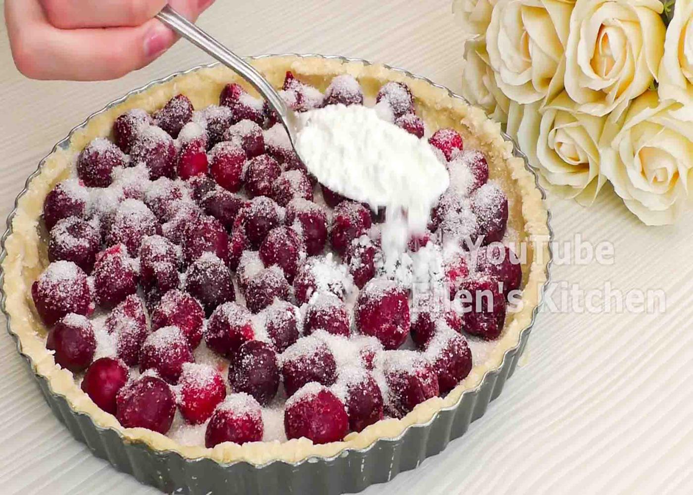Assembling the cherry pie in the mold