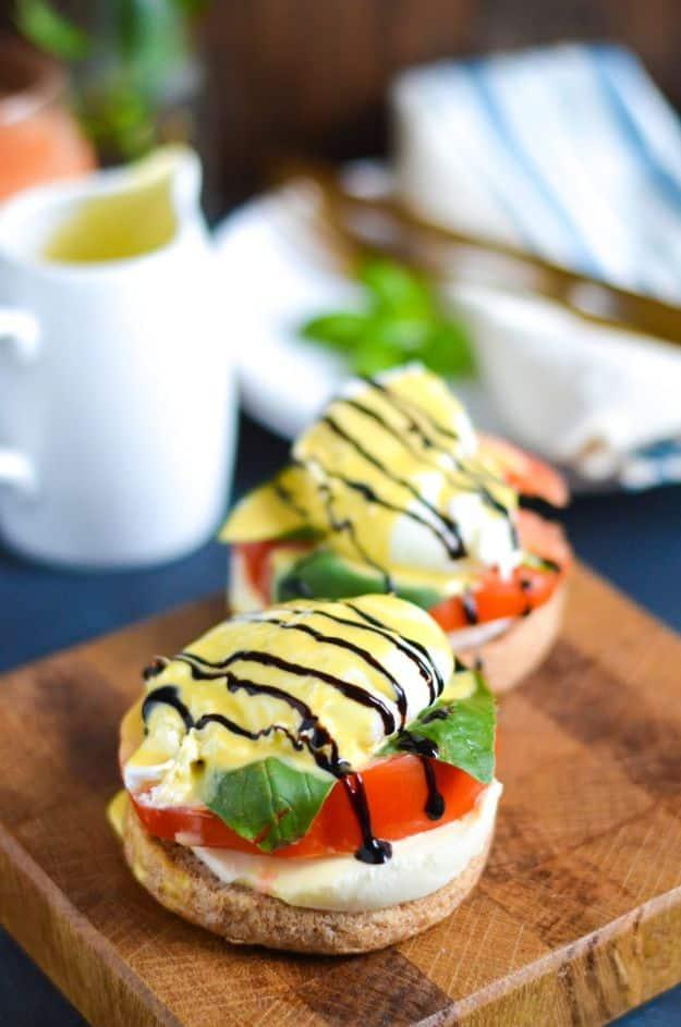 Eggs Benedict Recipes - Caprese Eggs Benedict - Best Benedicts and Recipe Ideas for Breakfast, Brunch and Lunch - Easy and Quick Eggs Benedict, Classic, Salmon, Vegetarian and Heal