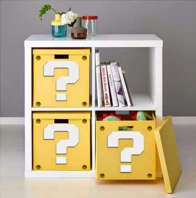 DIY Media Room Ideas - Super Mario Question Mark Block Shelf - Do It Yourslef TV Consoles, Wall Art, Sofas and Seating, Chairs, TV Stands, Remote Holders and Shelving Tutorials - C