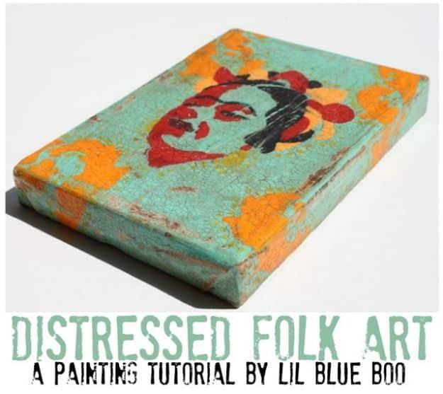 Acrylic Painting Tutorials and Techniques - Distressed Folk Art Acrylic Painting Tutorial - How To Paint With Acrylic Paint- DIY Acrylic Painting Ideas on Canvas - Make Flowers, Oc