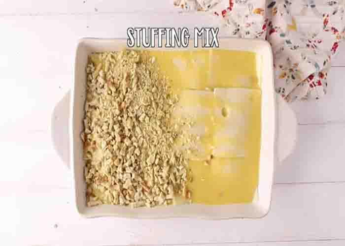 Assembling the Swiss chicken casserole