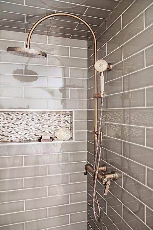 DIY Tile Ideas - Gray Shower Tiles - Creative Crafts for Bathroom, Kitchen, Living Room, and Fireplace - Awesome Shower and Bathtub Ideas - Fun and Easy Home Decor Projects - How T