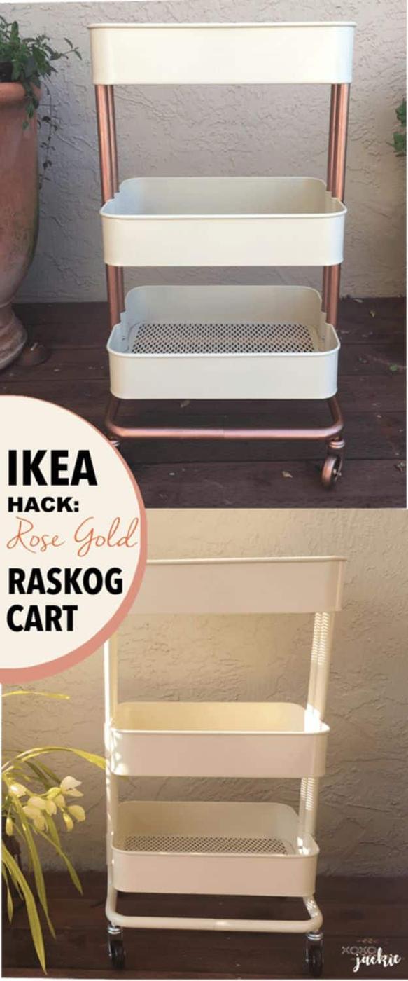IKEA Hacks For The Bedroom - Rose Gold Raskog Cart - Best IKEA Furniture Hack Ideas for Bed, Storage, Nightstand, Closet System and Storage, Dresser, Vanity, Wall Art and Kids Room