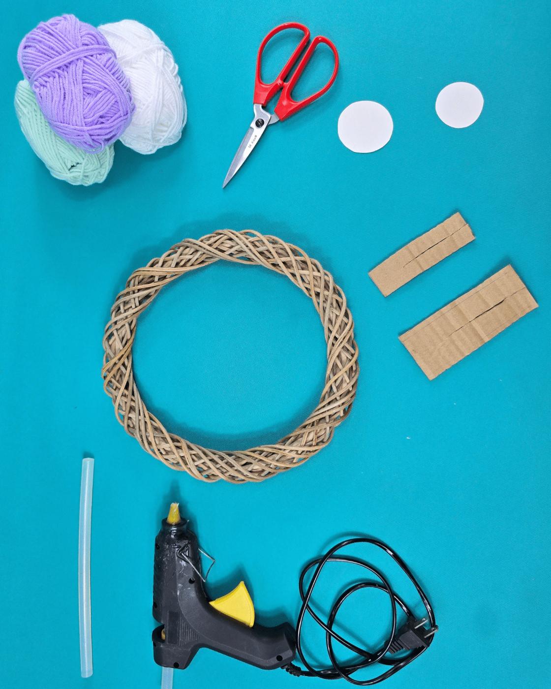 Homemade Pom Pom Wreath — materials for pom pom wreath