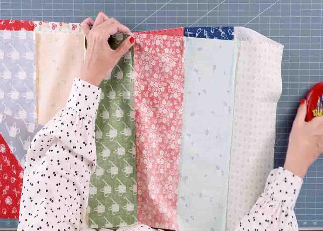 Sewing the jam units together to make the half-yard jam quilt block