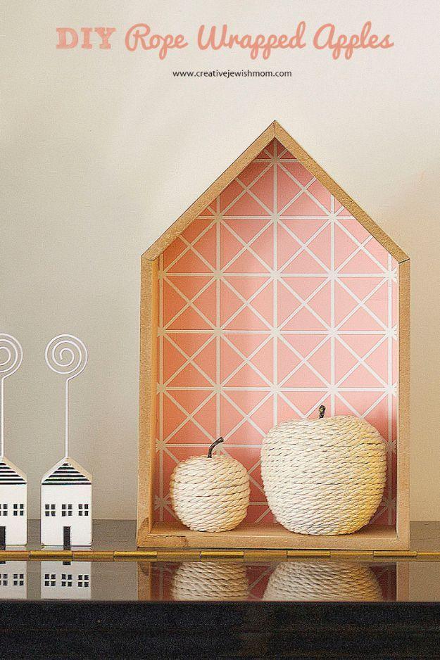 DIY apple craft with homemade harvest project and apple-season decorating idea, showing the finished rope wrapped apples