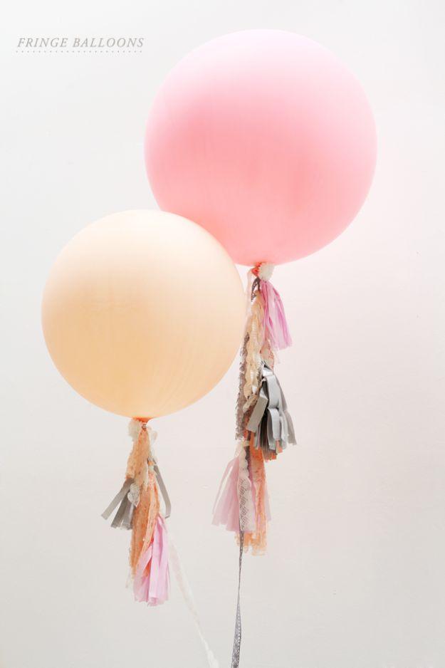 Fringe Balloons DIY, a dollar tree wedding idea, an easy project that still looks professionally styled