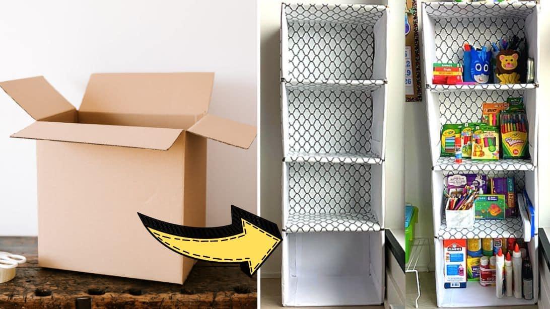 DIY Shelf Organizer Using Cardboard Boxes