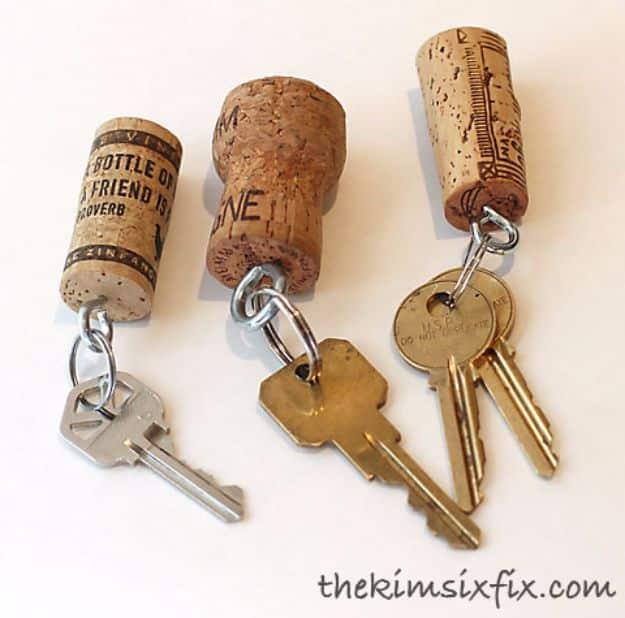 Wine Cork Keychains, budget friendly using stuff already sitting in a bin and a keepsake worth handing down