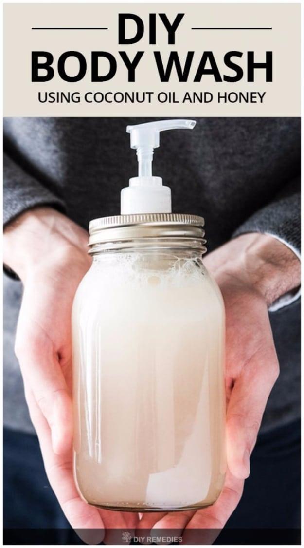 DIY Body Wash using Coconut Oil and Honey, a natural skincare swap, and a scent that makes the whole bathroom feel calmer