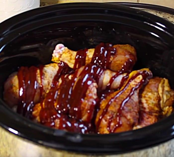 quick easy Bar BQ Chicken legs in a Crockpot slow cooker
