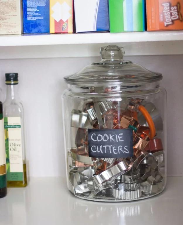 Organize Cookie Cutters In A Jar, quick to explain to anyone else in the house and a small fix with a surprisingly big payoff