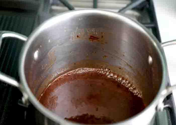 Making the chocolate mixture for the no-bake cookies