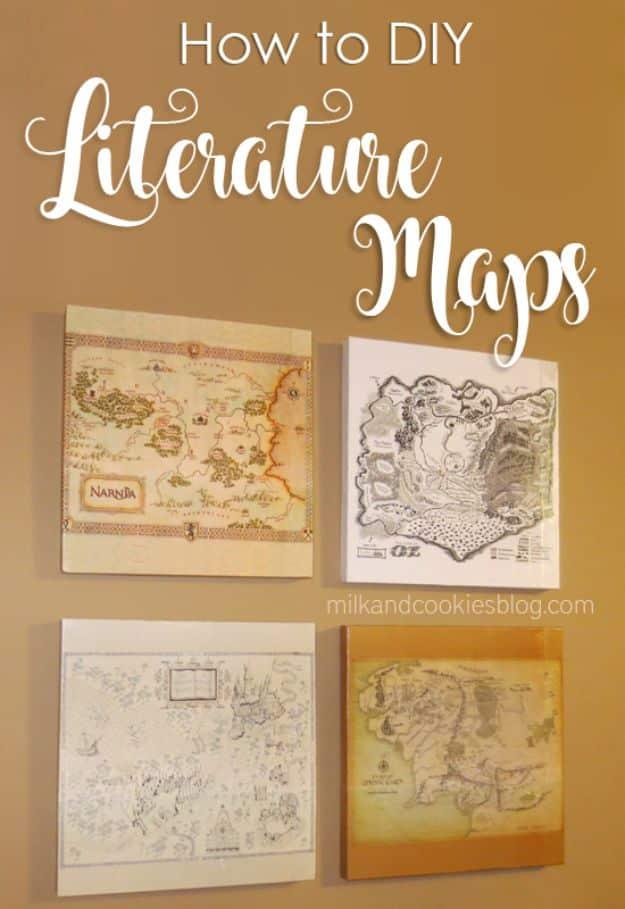 Gorgeous DIY Literature Maps, basic enough in supplies to raid the odds and ends bin and a statement worth the extra effort