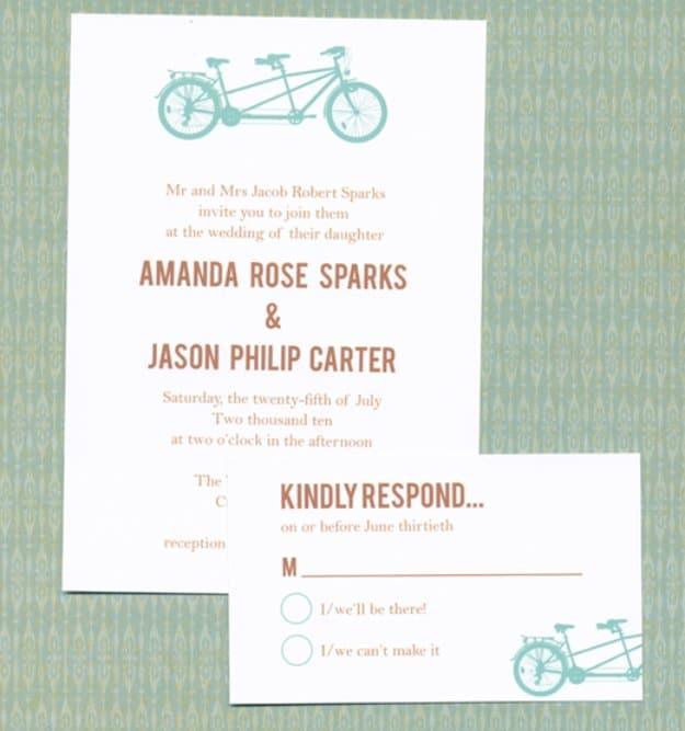 DIY Wedding Invitiations - Tandem Bike Wedding Invitation - Templates, Free Printables and Wording | Tutorials for Unique, Rustic, Elegant and Vintage Homemade Invites #weddinginvi