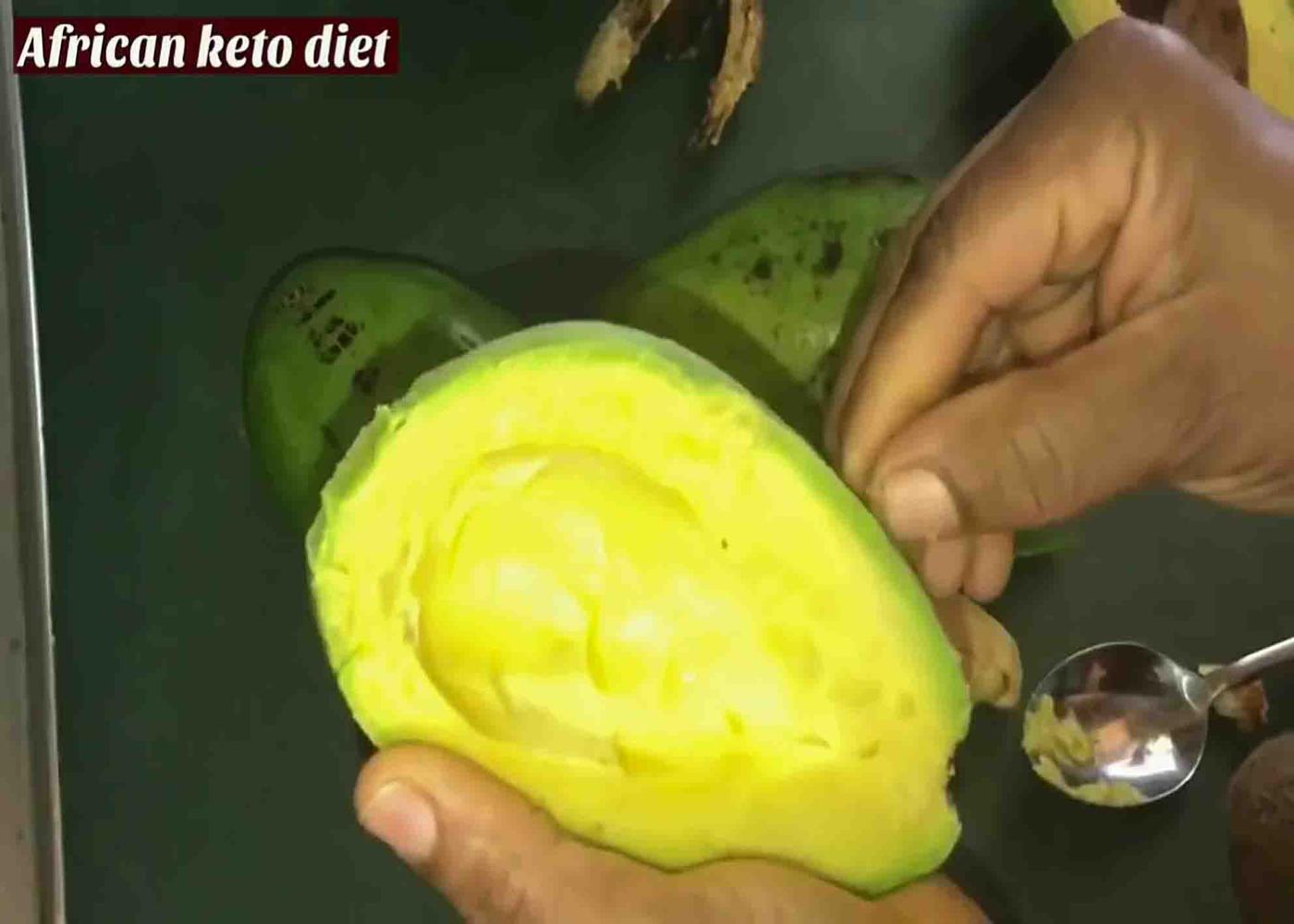 Slicing and taking out the seed and skin of the avocado