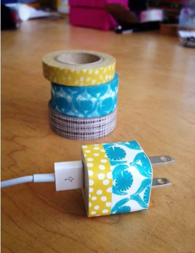 DIY Washi Tape Phone Charger, forgiving enough for a first attempt and a sweet little detail guests always notice