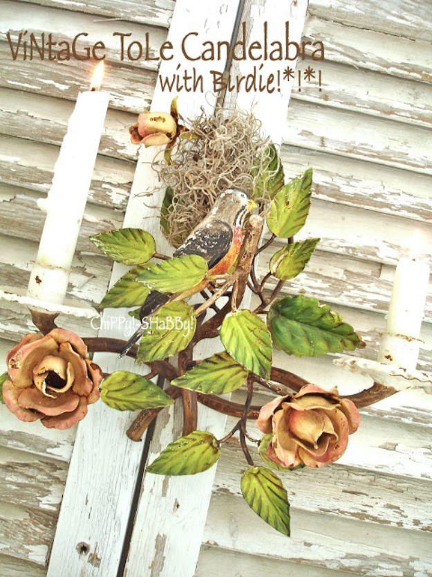Vintage Tole Candelabra with Birdie, easy to fit into a free afternoon and a result that photographs beautifully