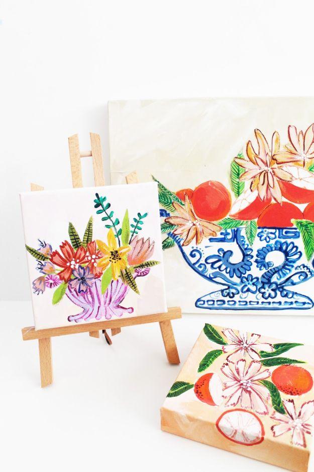 How to Paint With Acrylics - Step by Step Tutorial - Florals Acrylic Painting Tutorial - Flower Painting Ideas for DIY Art Gifts