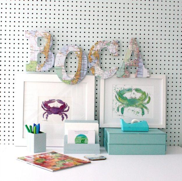 DIY Map Letters, forgiving enough to redo without wasting materials and a finishing touch that ties the room together