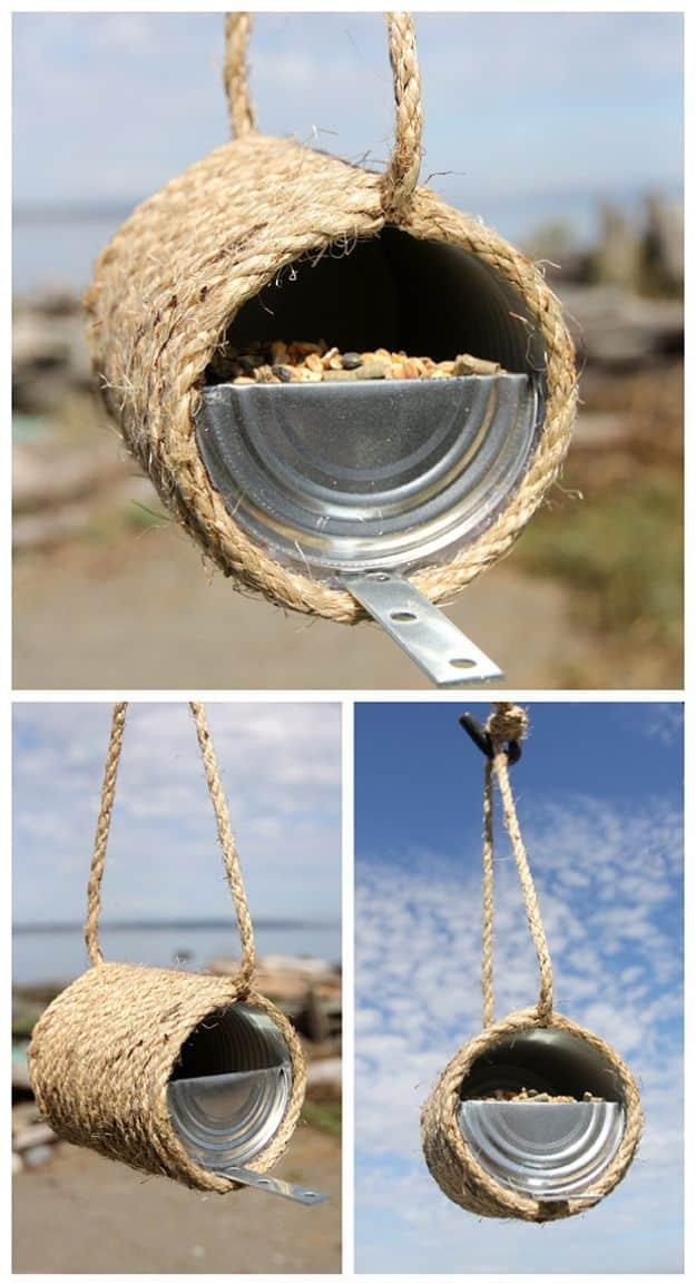 Tin Can Rope Bird Feeder, budget friendly using stuff already sitting in a bin and a keepsake worth handing down