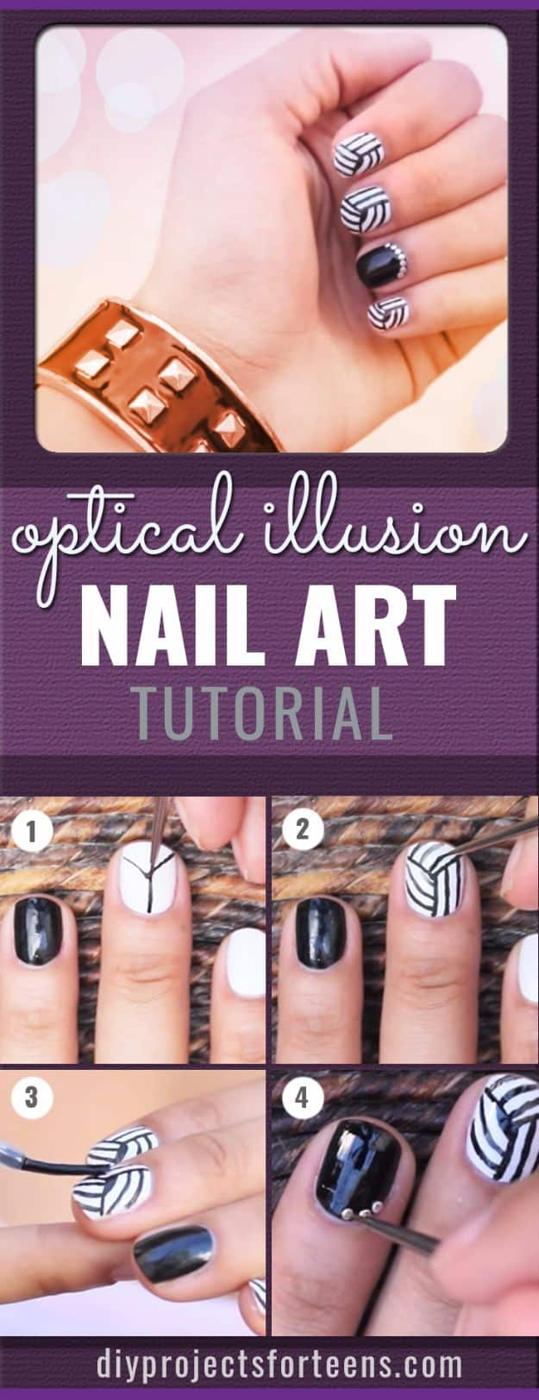 Easy Optical Illusion Nail Art, a fun nail painting idea to try at home and an easy DIY manicure technique