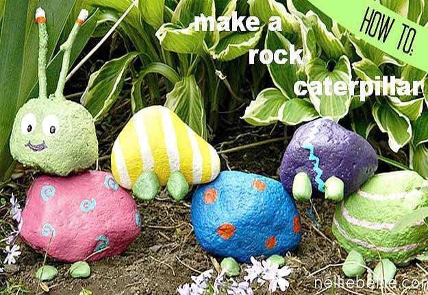 DIY Outdoors Kids Crafts - Fun Garden Art Ideas - DIY Rock Caterpillar - DIY Projects & Crafts by Sueeye at