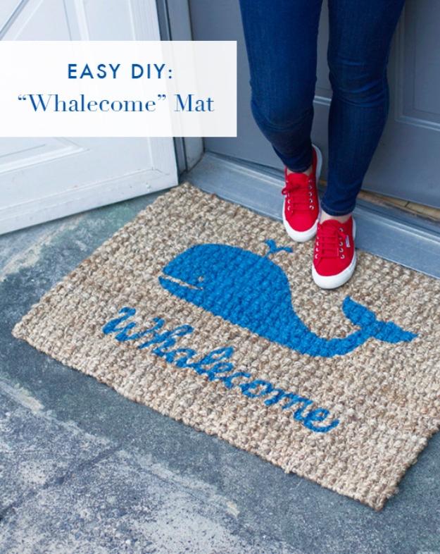 DIY Welcome Mats - DIY Whalecome Mat - Greet Guests in Style with These Easy and Cheap Home Decor Ideas for Your Entry. Doormat Tutorials for Creative Ways to Cover Your Floors and