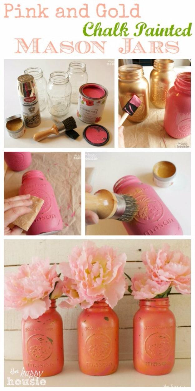 Pink And Gold Chalk Painted Mason Jars, a fast weekend build even for a novice and a keepsake worth handing down