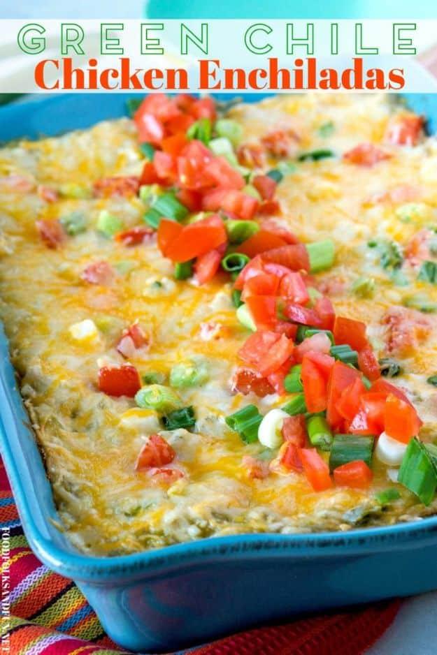 Enchiladas - Green Chile Chicken Enchiladas - Best Easy Enchilada Recipes and Enchilada Casserole With Chicken, Beef, Cheese, Shrimp, Turkey and Vegetarian - Healthy Salsa for Gree
