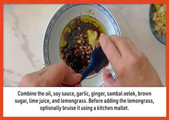 Combining all the ingredients for the grilled chicken marinate