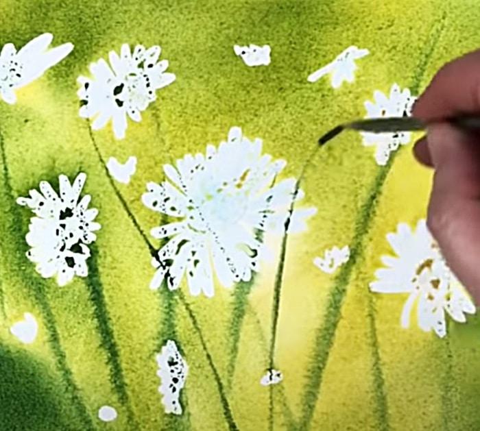 Paint A Green Background For Watercolor Daisies