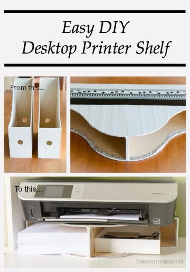 Easy DIY Desktop Printer Shelf, built from supplies most crafters already own and warmth that a bare corner was missing