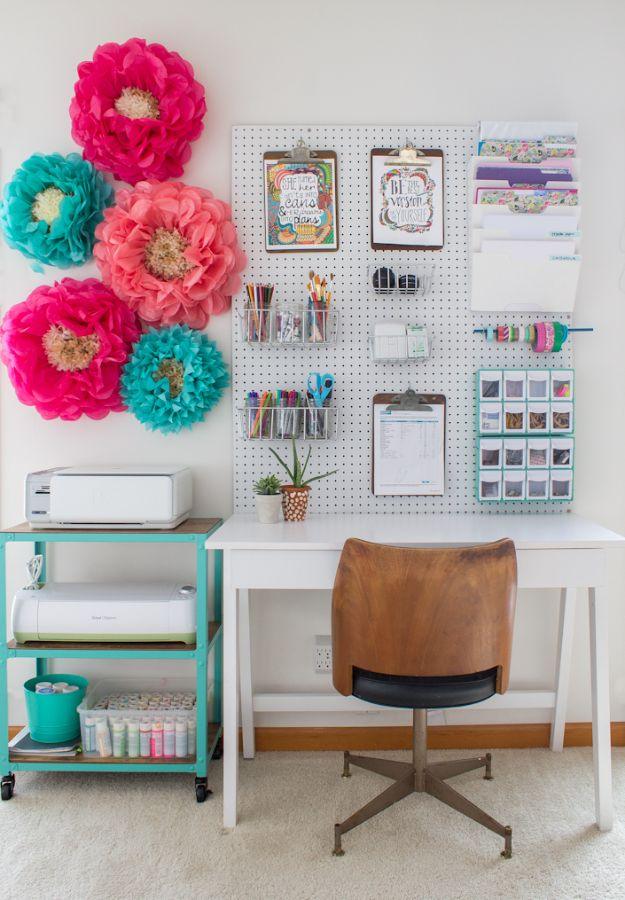 DIY Office Furniture - Pegboard and Rolling Cart For Home Office - Do It Yourself Home Office Furniture Ideas - Desk Projects, Thrift Store Makeovers, Chairs, Office File Cabinets