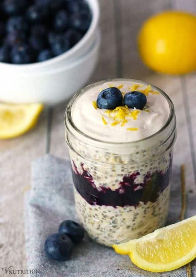 Overnight Oats Recipes - Blueberry Lemon Cheesecake Overnight Oats - Easy Breakfast Recipe Idea - Healthy Fruit to Add Blueberry, Banana, Strawberry and Pineapple, Apple Cinnamon -