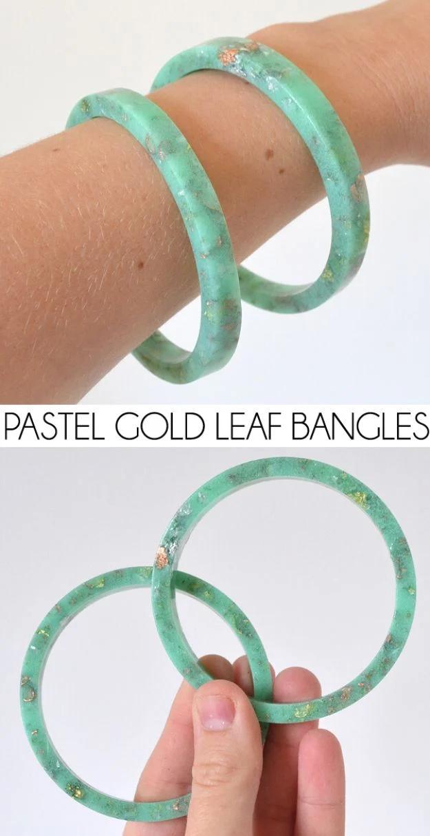Handmade Resin Pastel and Gold Leaf Bangles, a resin craft idea, and something that looks far pricier than it was