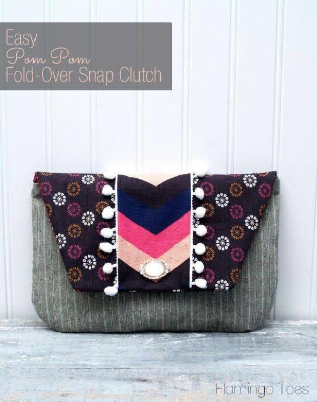 Easy Pom Pom Fold Over Snap Clutch, a summer sewing project worth making this season and a beginner friendly make
