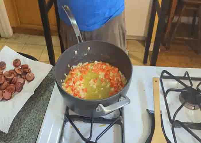 Making the creamy sauce for the mac and cheese
