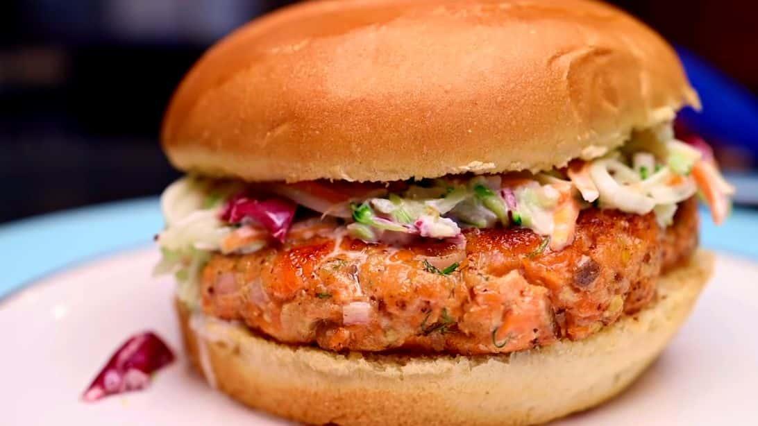 Easy Salmon Slaw Burger Recipe