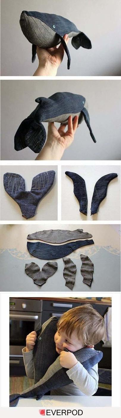 Easy Sewing Idea for Kids | Crafts for Kids from Old Denim | DIY Whale Plush Toy | DIY Projects & Crafts by Sueeye #sewingideas #denim #upcycling