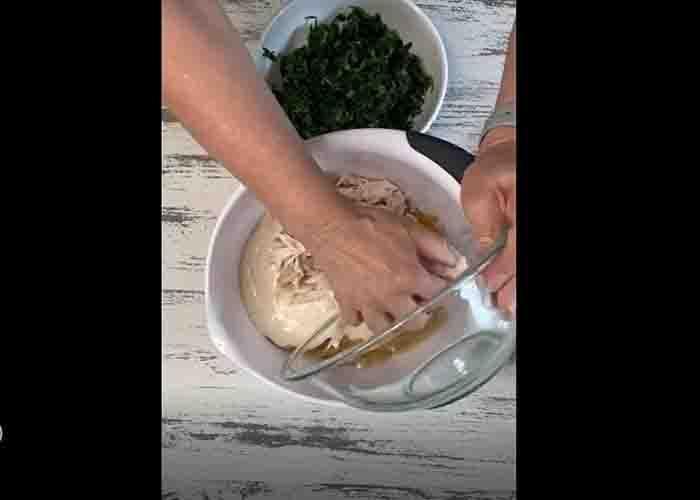 Making the sauce for the chicken and spinach alfredo casserole