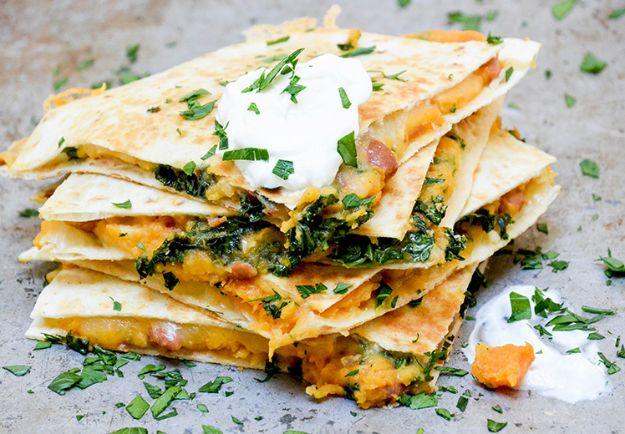 Sweet Potato Recipes - Sweet Potato, Pinto Bean and Kale Quesadillas - Easy Recipe Ideas for Sweet Potatoes in the Crockpot, Casserole Dishes, Baked, Mashed, Candied and Roastedd -
